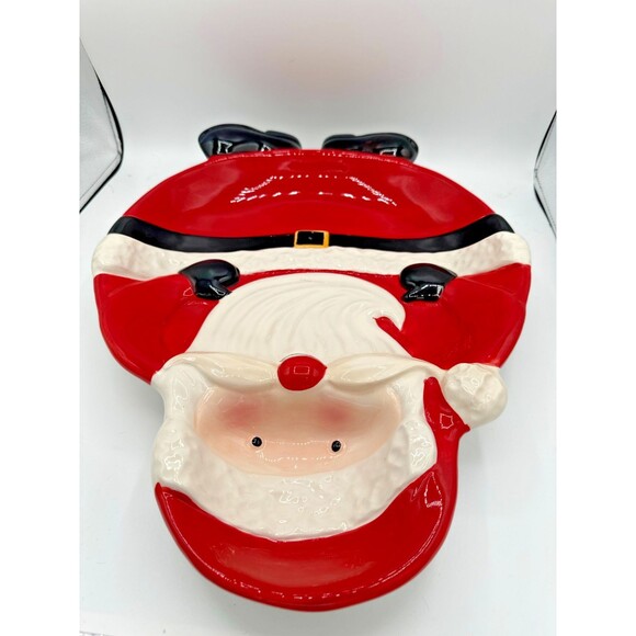 St. Nicholas Square Santa Platter Snowball Buddies Ceramic 18.5” Holiday - Picture 4 of 7